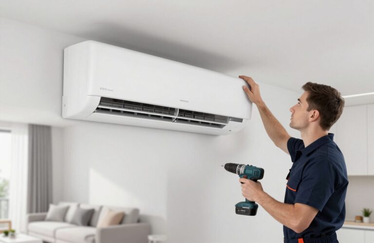 Koeltechnieker installeert een airconditioning