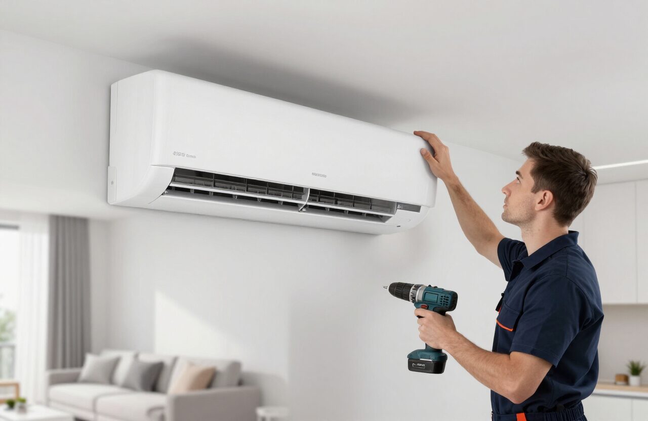 Koeltechnieker installeert een airconditioning